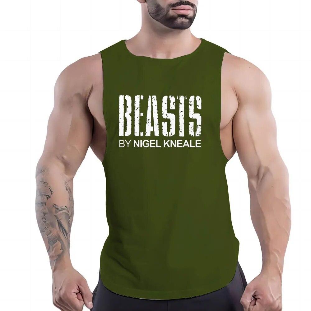 Four Seasons Adult Men'S Leisure Sports Fitness Outdoor Crew-Neck Vest Creative Letter Pattern 2d Printed Sleeveless Shirt