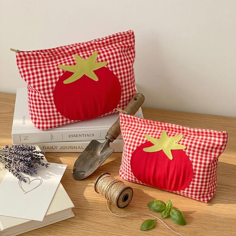 Airfriend Tomato Grid Women Cosmetic Handbag Pouch Travel Organizer Makeup Bag Mini Lipsticks Make Up Storage Bag Wholesale