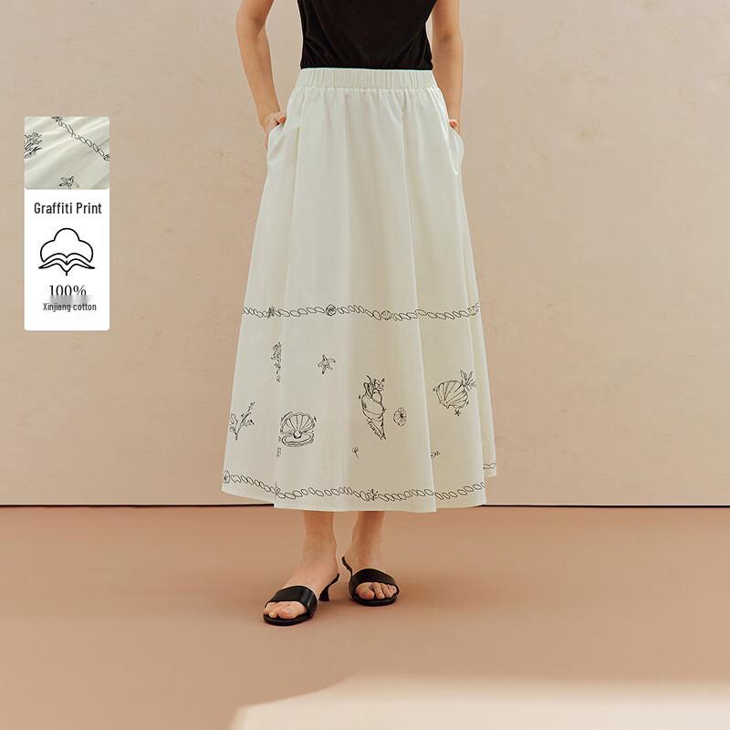 INMAN Retro Graffiti Elastic Waist A-line Skirt S