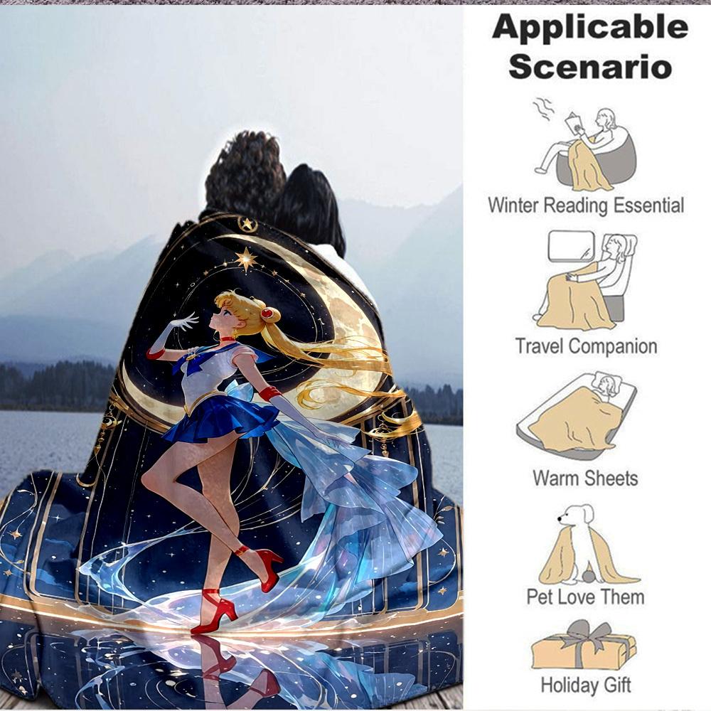 1 szt. Koc flanelowy Sailor Moon [Przytulny koc narzutowy] Na sofę, łóżko, podróż, kemping, salon, biuro, kanapę, krzesło i łóżko