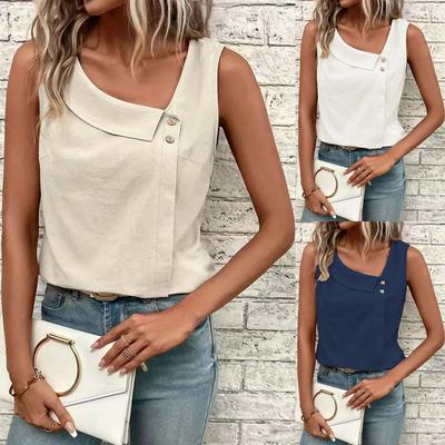 2026 New Women's Casual Slant Collar Sleeveless Regular Pullover Multicolor Women's Tops T-Shirt