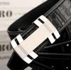 Men's Leather Belt with Crocodile Grain, 3.8 cm Wide Cowhide and Stainless Steel Smooth Plate Buckle