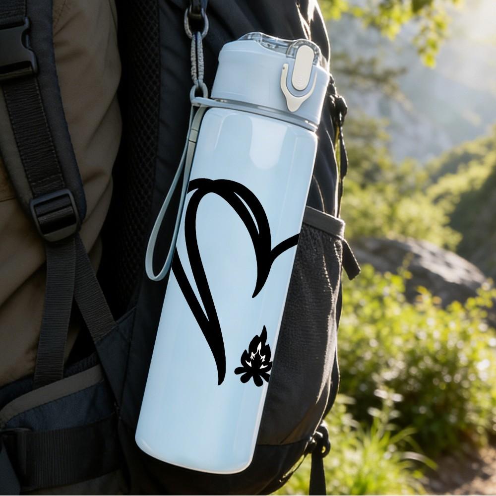 1PC Heart Motorcycle Line Drawing 750ml Color Plastic Sports Water Bottle Leakproof Flip Straw Lid Suitable for Sports Office Home Use