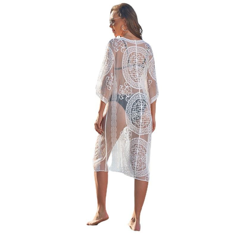Beach Sexy Hollow Bikini Blouse, Long Lace Cardigan Sunscreen