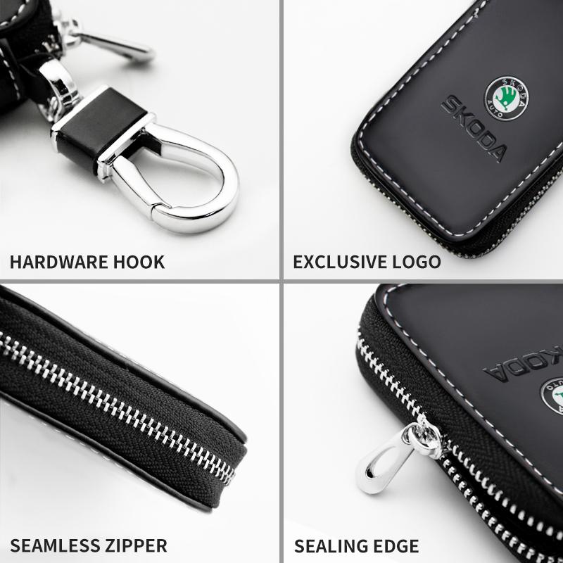 ypdvi1 For Skoda Models Genuine Leather Car Key Cover - Key Case, Wallet, Keychain Bag - Accessories (Octavia Kodiaq Kamiq Karoq)
