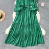 French Vintage Evening Dress Elegant Asymmetrical Ruffle O Neck Long Sleeve Lace Up Spliced Chic High Street Autumn Clothing