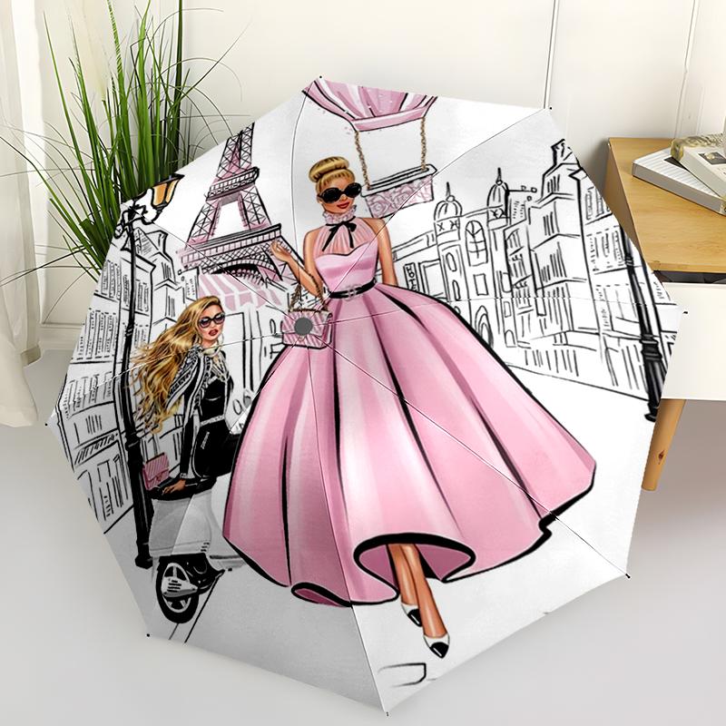 1PC Eiffel Tower Folding Umbrella Fashion Auto-Open Design 8 Iron Ribs Plastic Handle Foldable Sunshade Perfect Christmas Gifts