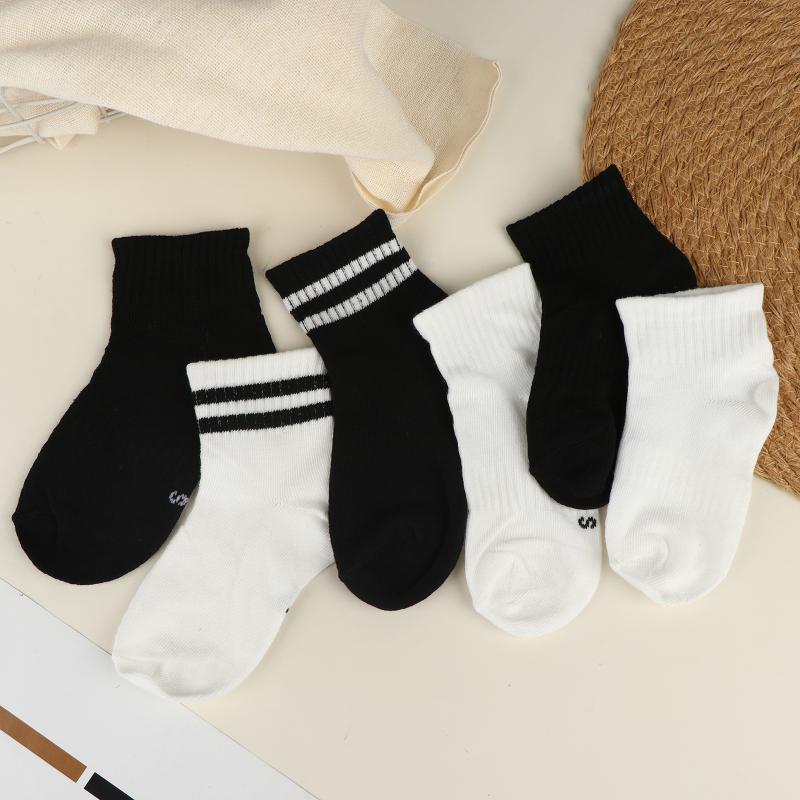 5 Pairs Student Sports Socks Cotton Soft Long Tube Socks Absorbing Sweat Girls Boys Baby Black White Tube Socks 1-13 Years