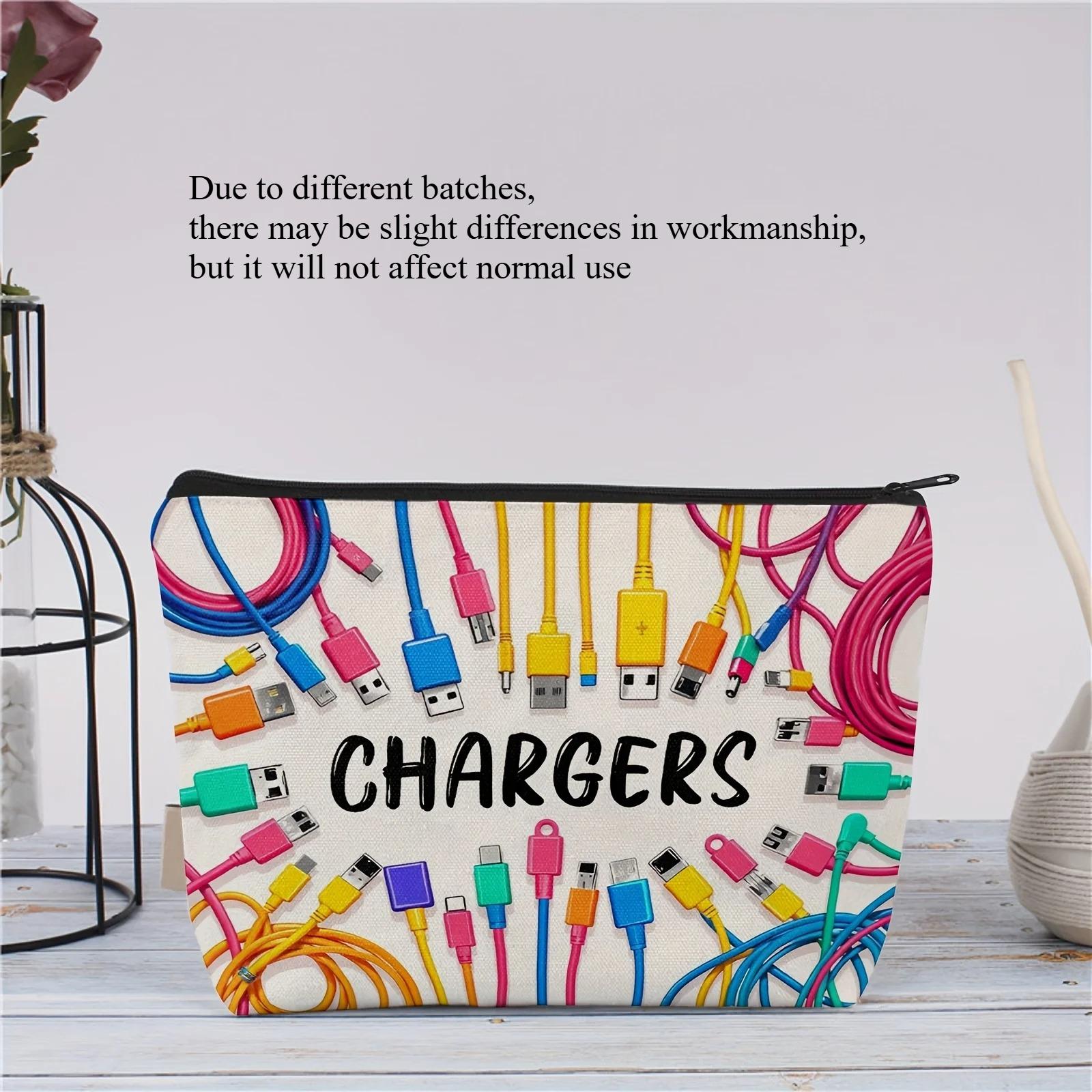 

Travel Organizer Zipper Pouch Home Organizer Colorful Cable USB Storage Bag Office Desk Accessories with CHARGERS Print Design