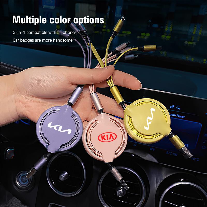 Car Interior Charging Data Cable Scalable 3 In 1 Phone Charger For KIA K3 Sportage Carnival K5 Seltos Pegas KX1 EV5 Sonet EV6 K4