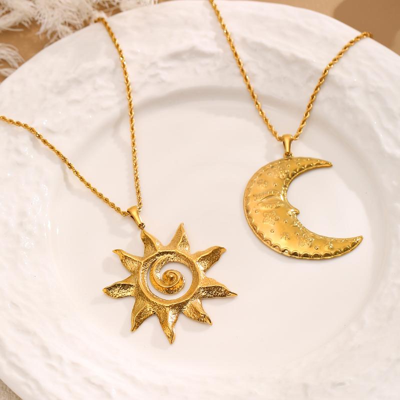 Fashion Personality Stainless Steel Sun & Moon Pendant Necklaces For Women Jewelry Accessries Gifts