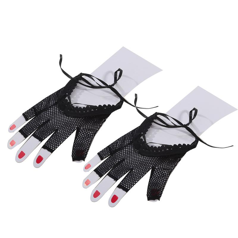 Fashion Women's Mesh Lace Gloves Dancing Party Half Finger Skeleton Gloves Halloween Short Gloves