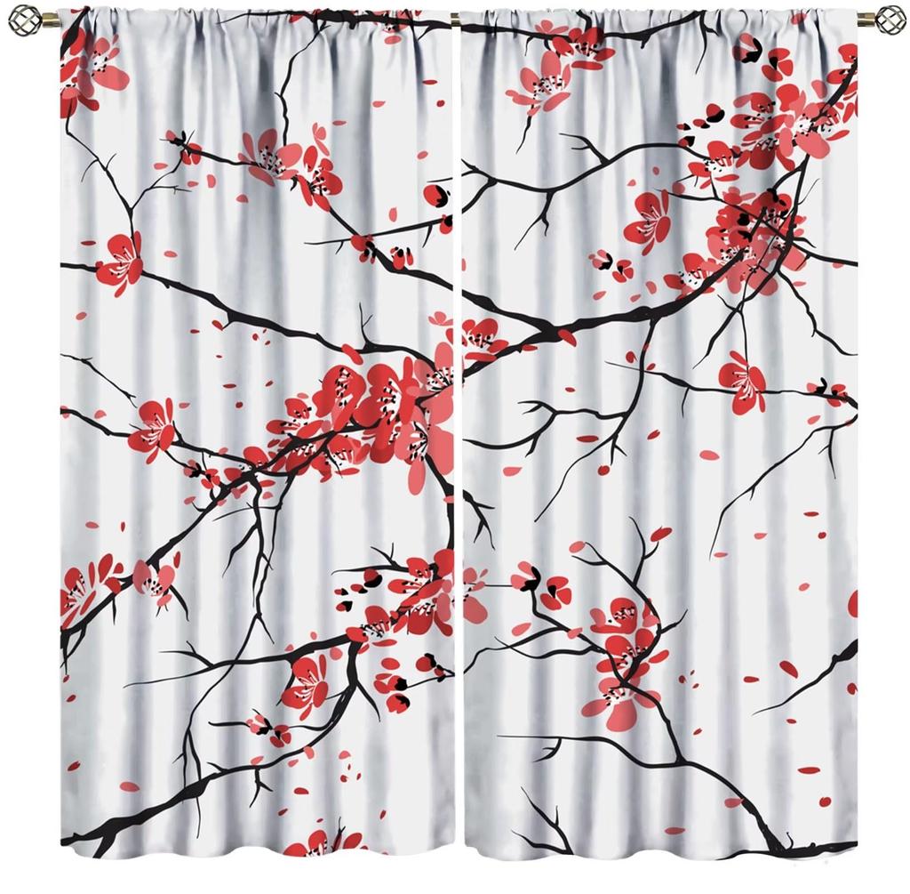 Boho Floral Curtain Flower Spring Wildflower Vintage Plant Bedroom Living Room Home Drapes Window Treatments Panel Curtains Polyester Area Decor