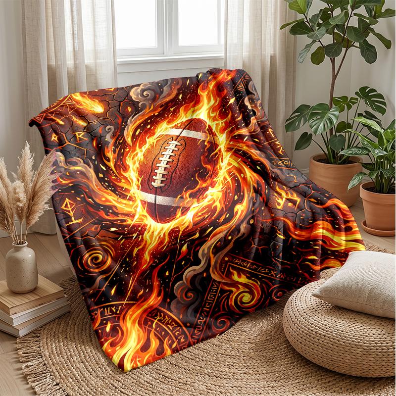 Flaming Football Player Theme Blanket Lightweight Warm Flannel Blanket Decorative Throw Blanket for Home Decoration