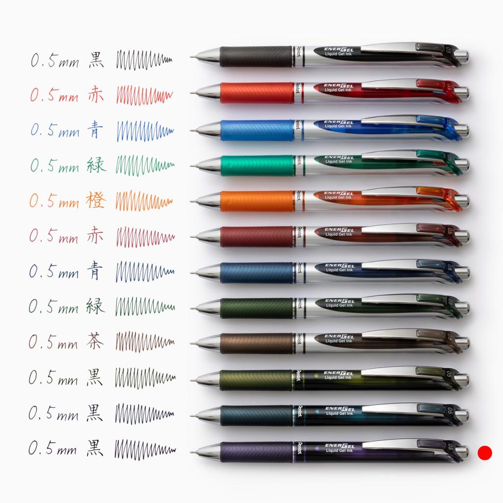 Pentel Energel Gel Ink Ballpoint Knock Bordeaux 10 Pens Pen, Type, 0.5mm, BLN75A2-VA, Black,