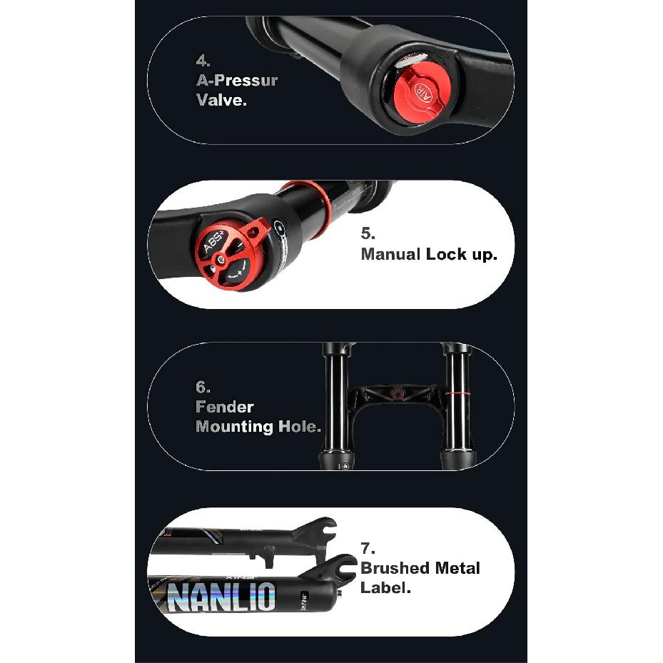 NANLIO Fat Bike Air Suspension Fork 20 26 Inch 4.0 Tire Snow MTB E-Bike Fork Oil Damping 32mm Stanchion 135x9mm