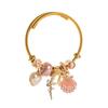 Adjustable Gold Alloy Bracelet with Pearl & Seashell Charms