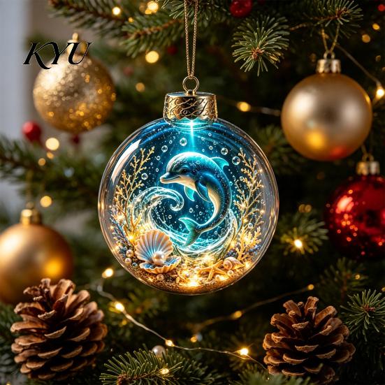 Coastal Style Home Seasonal Ornaments Ocean Animal Christmas Ball Ornament, 3D Marine Life Hanging Decoration, Theme Beach Xmas Tree Pendant