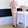 Warm as Yuxia's new sexy slim-fitting hip-wrapped long dress, pure desire texture, sleeveless waist-closed knitted dress for women