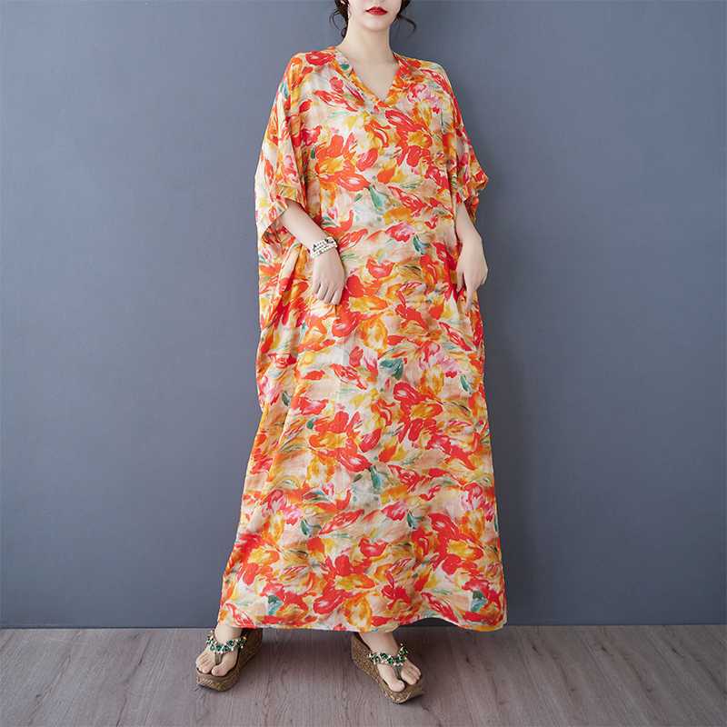 

Summer Color Travel Retro Long Skirt Cotton Linen Dress One size