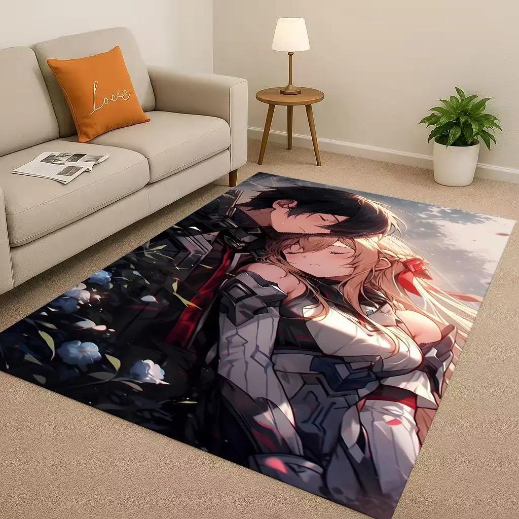 Sword Art Online SAO Cartoon Kirito Yuuki Asuna Living Room Non-Slip Area Rug Soft Carpet for Bedroom Sofa,Home Decor Doormat