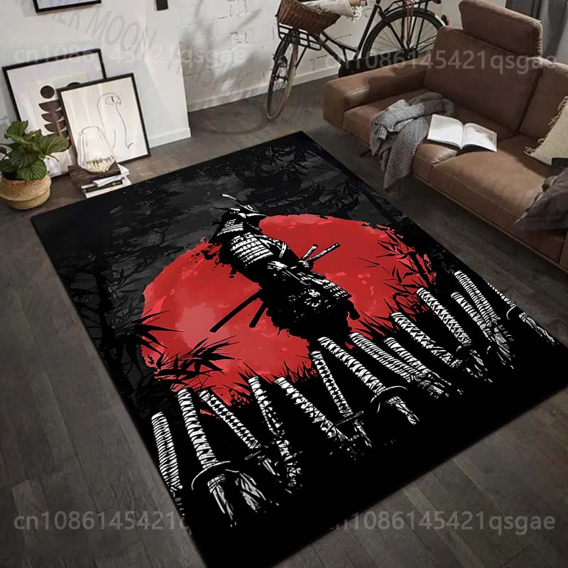1PC Samurai red sun swords forest Print Carpet Rug for Living Room Bedroom Sofa Doormat Home Decor Non-slip Floor Mat