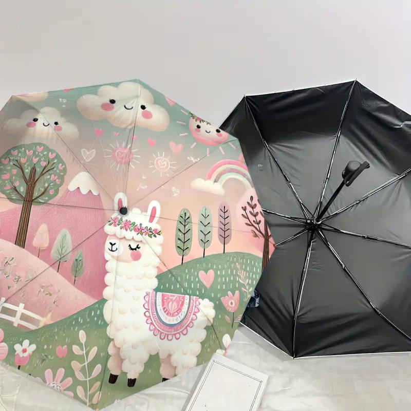 1pc Llama Forest Pattern Umbrella Design Automatic Opening and Closing Umbrella, High-quality Travel Umbrella, Lightweight and Portable, -49