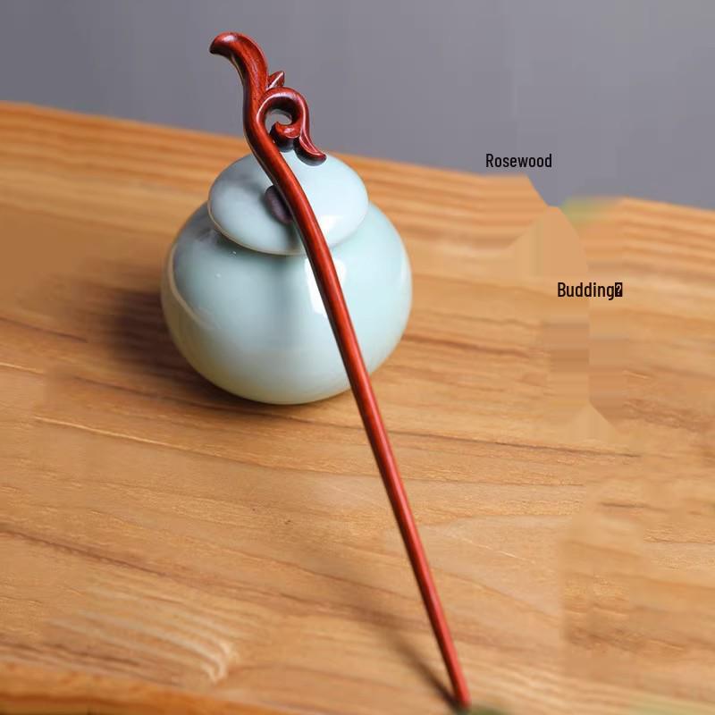 Red Sandalwood Women's Retro Hanfu Hairpins: Hollow Carved Moon Rabbit Wooden Ornaments