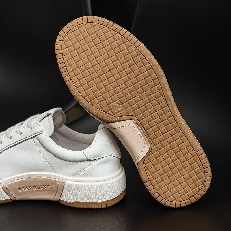 Cowhide women's board shoes 2025 autumn new thick soled leather casual shoes women's versatile white shoes women's shoes