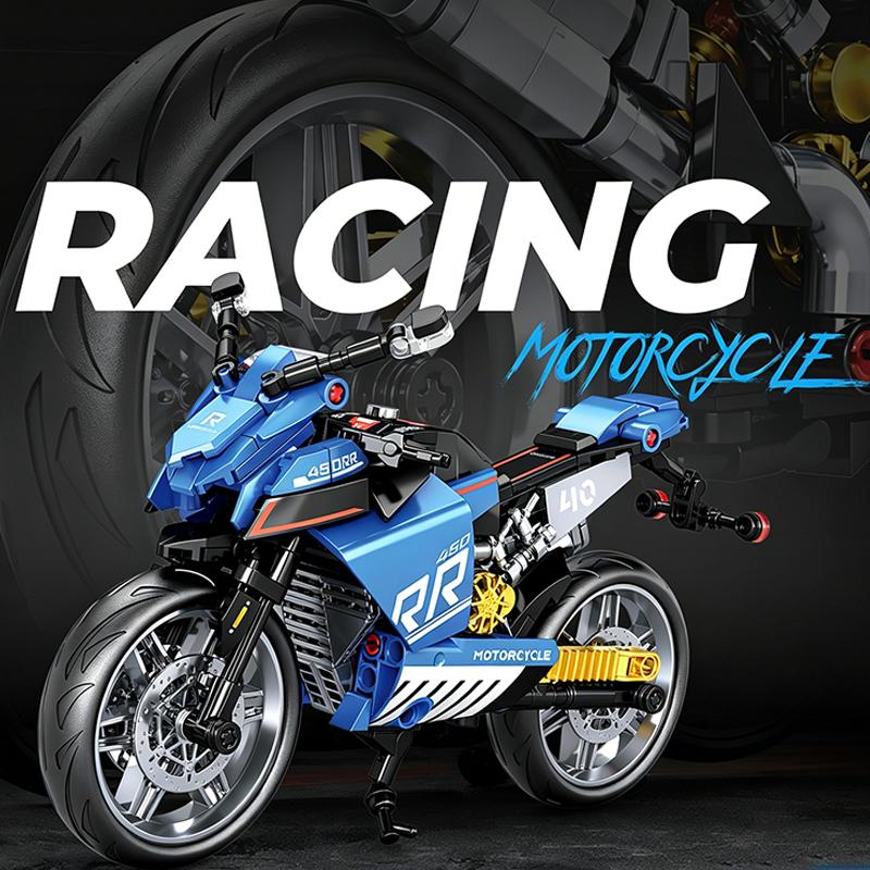 Racing Motorcycle Building Blocks Set, DIY Assembly Bricks Toy, Sport Motorcycle Model, Desk Decor & Collectible Gift