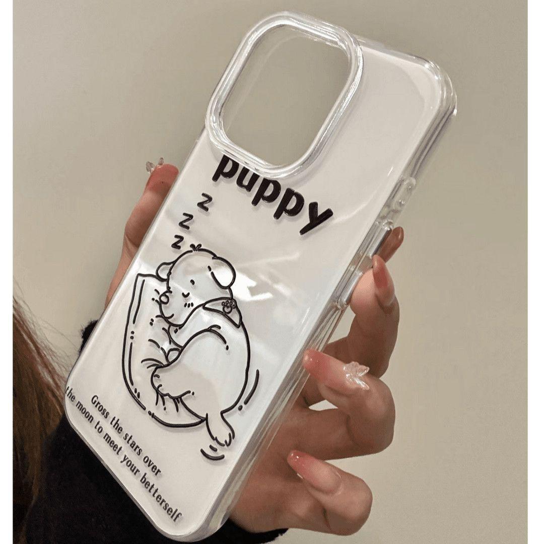 Apple 17 Promax Double Layer White Puppy Case with Large Holes, Compatible with Apple 16, 14, and 17PRO. Apple 17 Pro