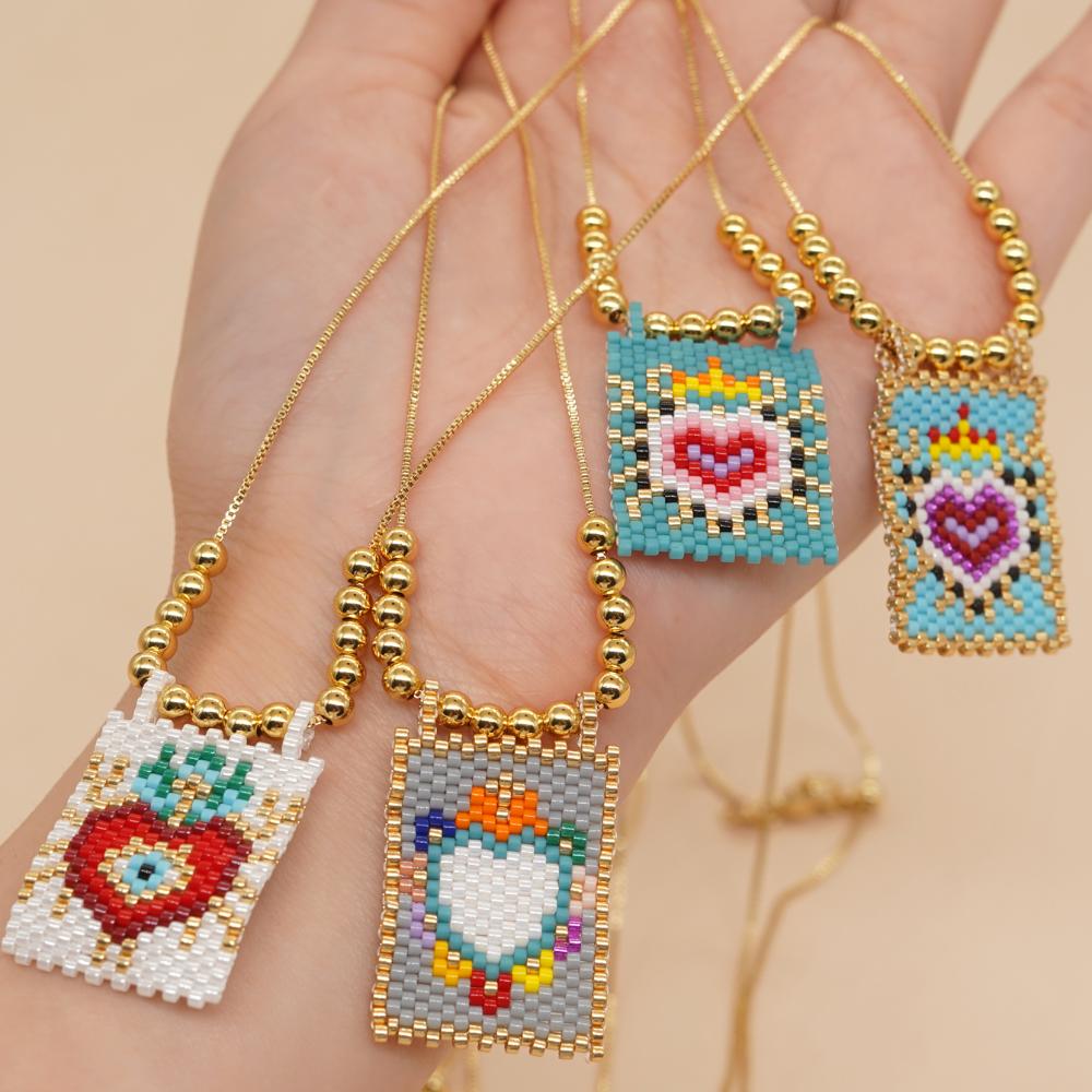 Go2boho New In Gold Chain Miyuki Lover Heart Pattern Bead Handmade Pendant Necklaces For Women Summer Boho Jewelry Chic Gift