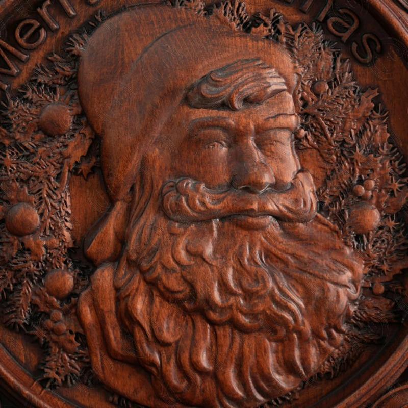 European and American Santa Claus Relief Medallion Solid Wood Carving Christmas Gift Memorial Small Gift Crafts