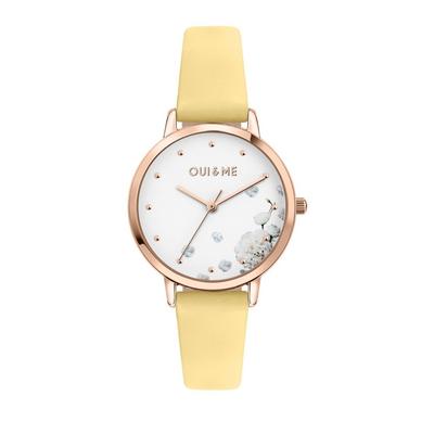 Fleurette Gelbes Lederarmband Weißes Zifferblatt Quarz ME010377 Damenuhr
