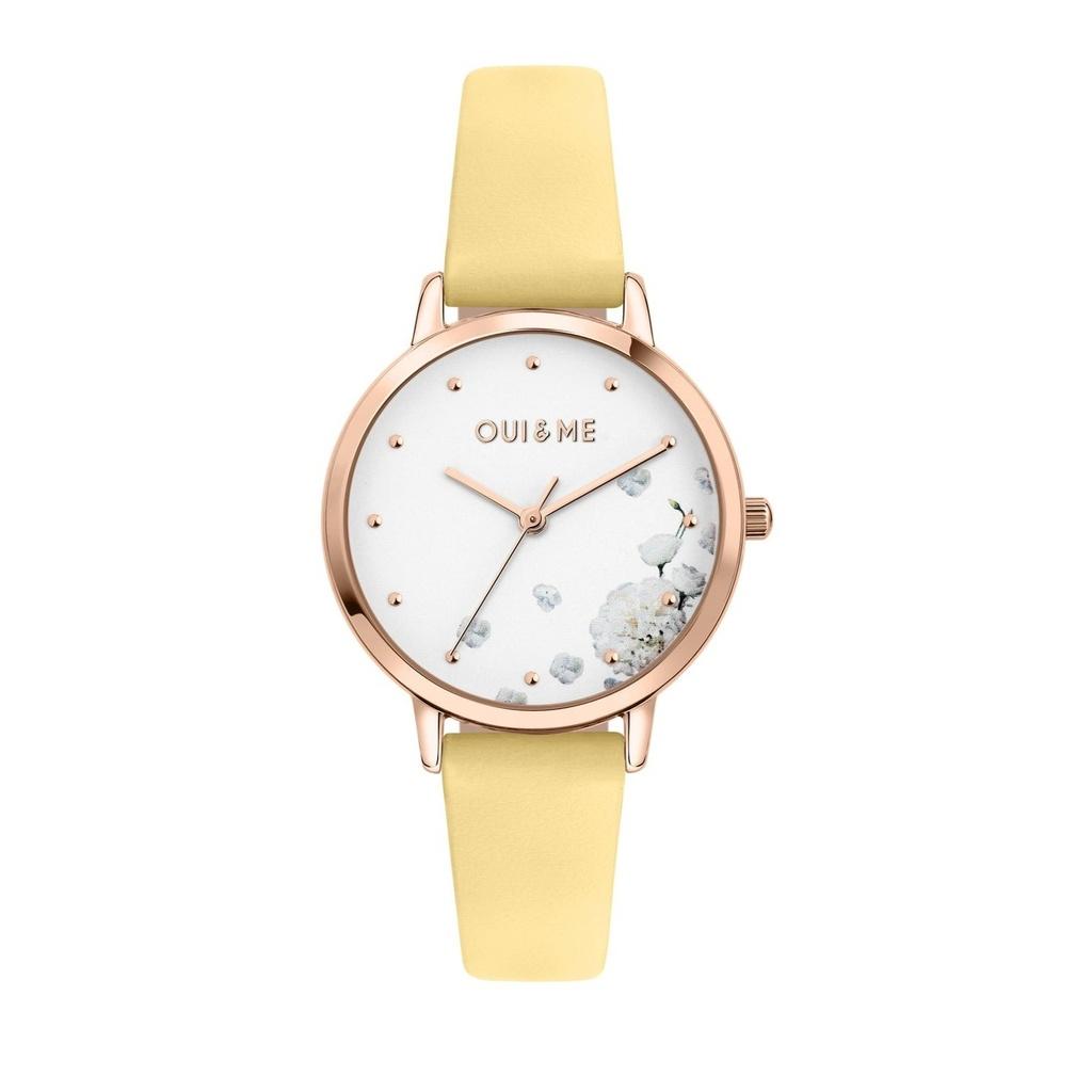 Oui & Me Fleurette Yellow Leather Strap White Dial Quartz ME010377 Women's Watch