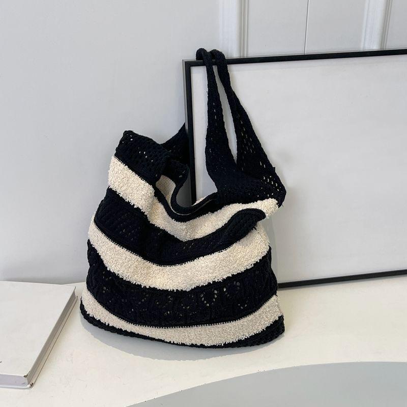 Yogodlns Модная винтажная полосатая вязаная сумка-тоут с цветными блоками — фото 16