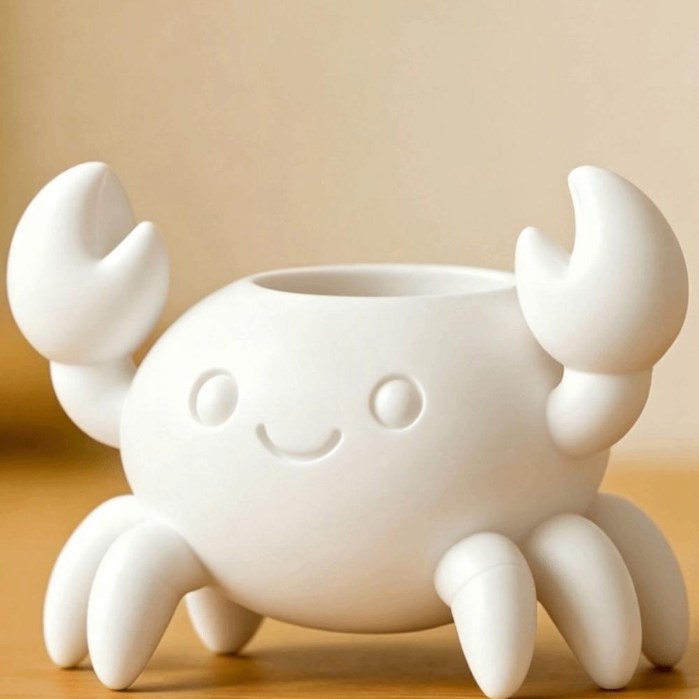 3D Printed Pencil Holder Plastic Crab Shaped Flowerpot Funny Desk Organizer  Office Decorations белый