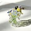 Miniature Glass Flower Figurine Small Hand Blown Faux Crystal Flower Bouquet in Vase