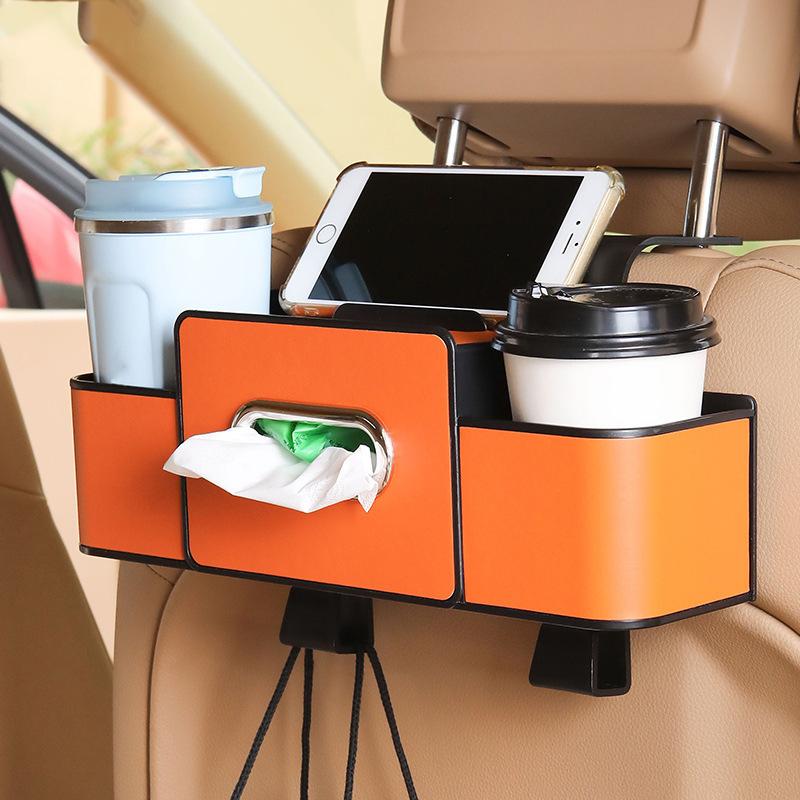 Car Backseat Organizer Multifunction Leather Interior Storage Bag Hanging Seat Back Tissue Water Cup Holder Auto Accessories
