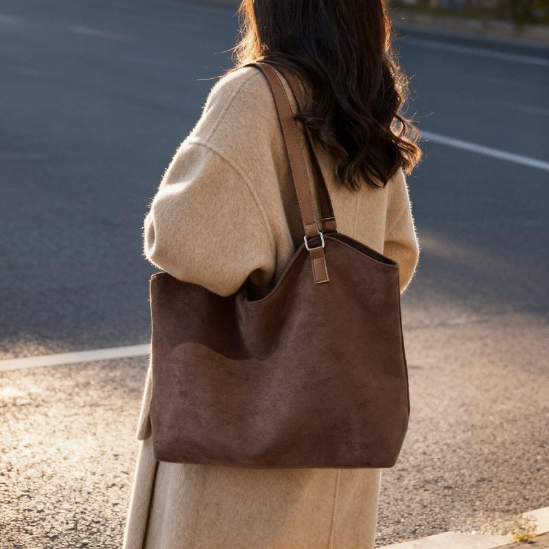 Stylish Suede Top Handle Bag Women Vintage Large Tote Shoulder  Bag for Work Commute and Daily Use Texture Simple Storage Bags