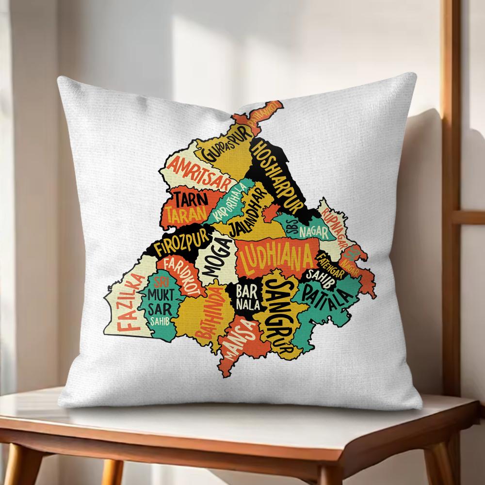 

Classic PPunjab Map Cushion Cover Natural Linen Organic Fabric DoubleSided Printing Couch Pillow Covers Home Decor 30x30cm