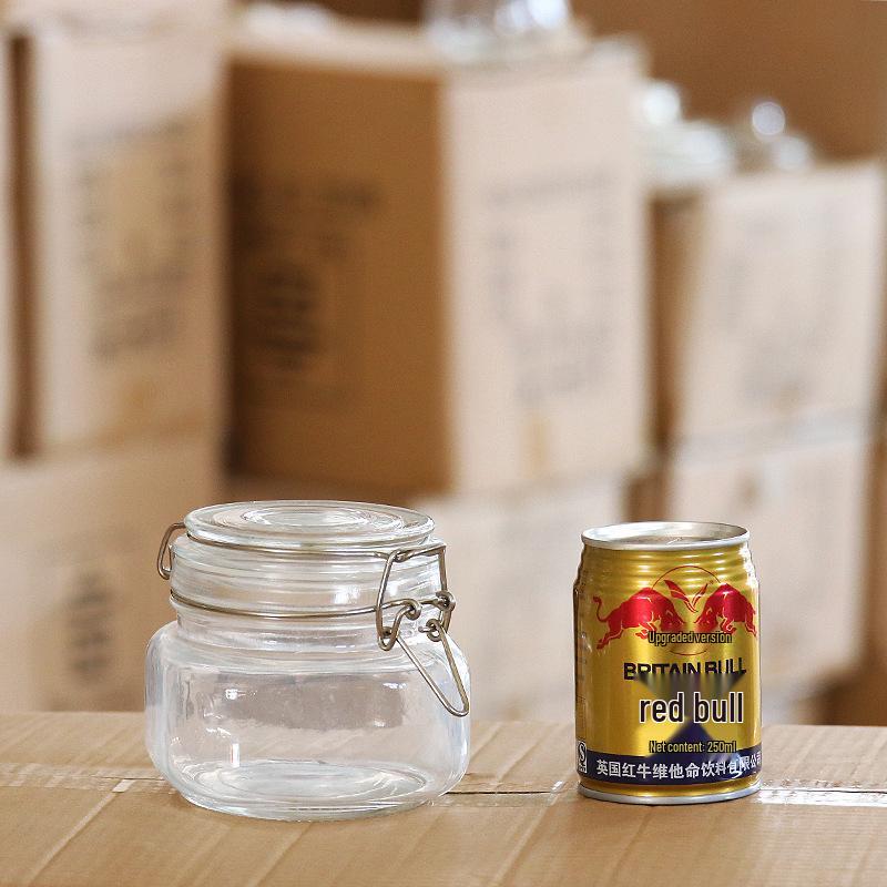 Round Glass Sealed Jar with Stainless Steel Clasp for Food Storage