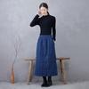 Autumn/Winter Navy Blue Quilted Cotton Midi Skirt - Plus Size, Slimming, Versatile, Chinese-Inspired, Intellectual Style