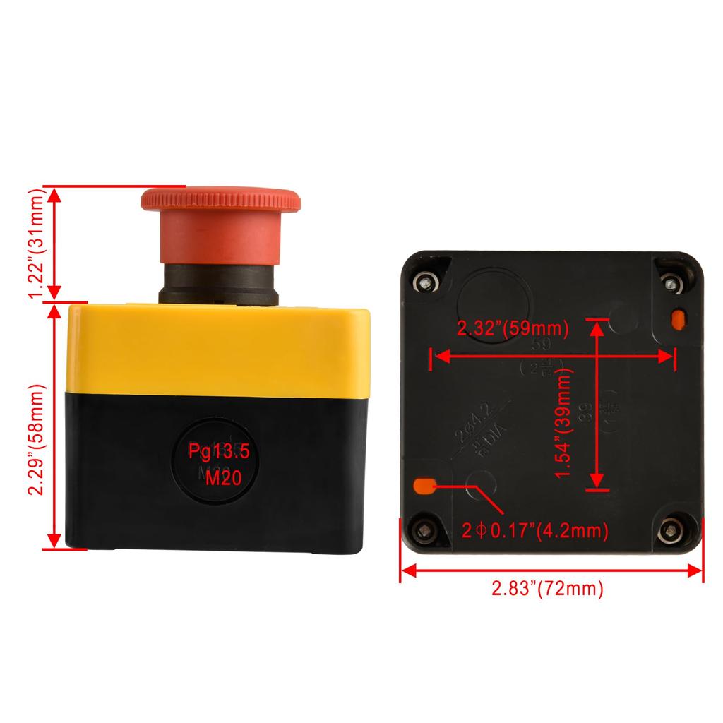 Heschen Red Sign Emergency Stop Switch, Push Button Switch, 660V 10A, With Box