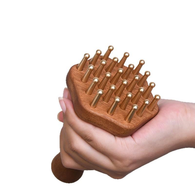Brass Meridian Massage Brush for Full-Body Gua Sha Therapy