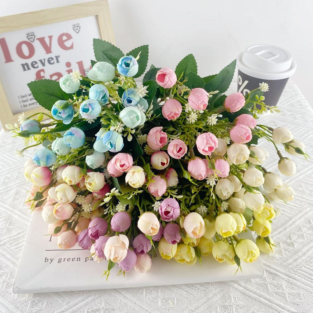 Simulation Flower 15 Hennessy Green Bud Small Rose Bud Home Decoration Wedding Photo Props Decoration