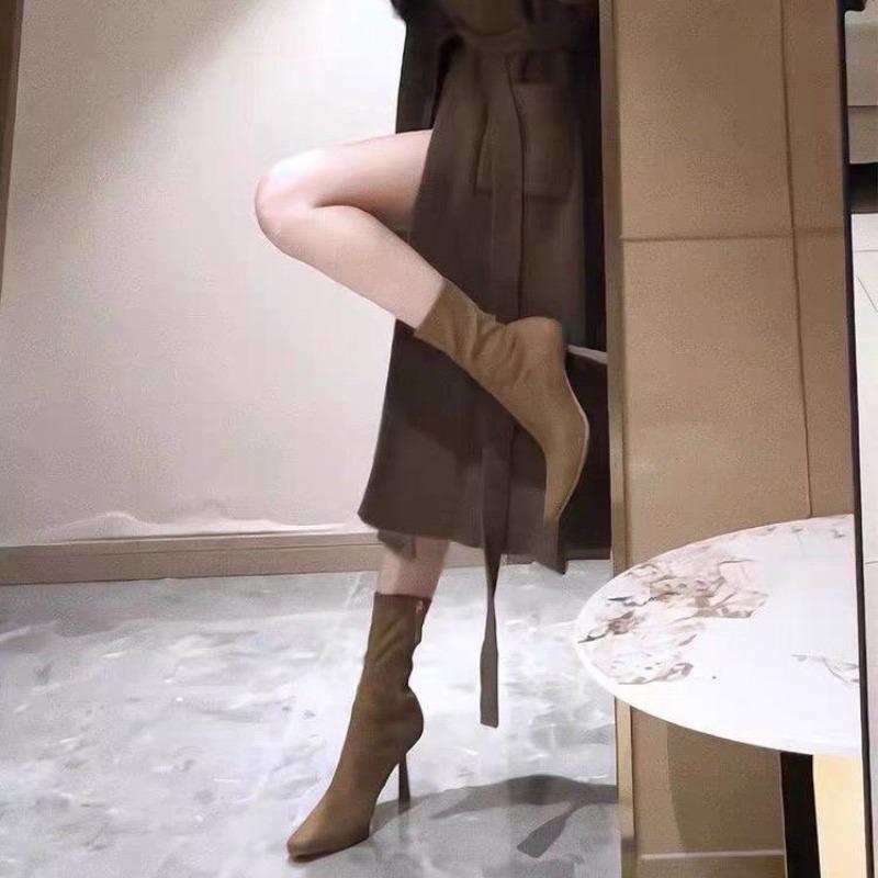 Pointed Toe High Heel Boots Women's Summer 2025 New Suede Skinny Slim Heel Fashion Boots