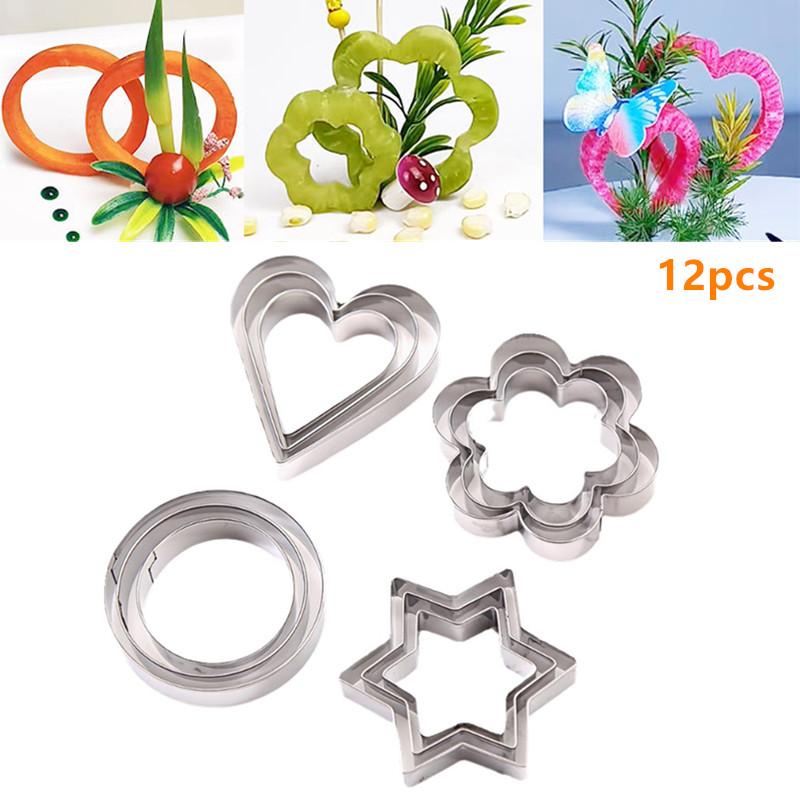 12Pcs Set Stainless Steel Cookie Biscuit DIY Mold Star Heart Round Flower Shape Cutter Baking Mould Tools Fruit Cut Egg Mold