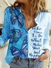 Women's Casual Long Sleeve Abstract Printed Shirt Office Womens Elegant Slim Button Down Shirt Spring Chunky Lapel Tops