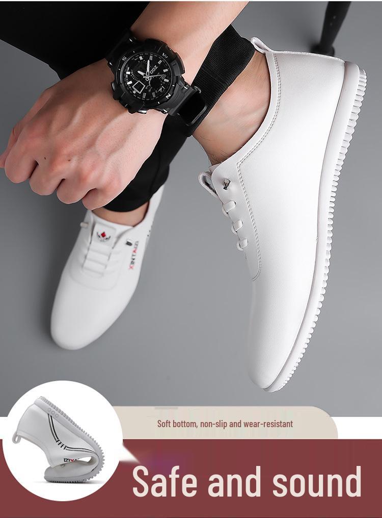 Men's White Leather Slip-On Casual Business Driving Shoes